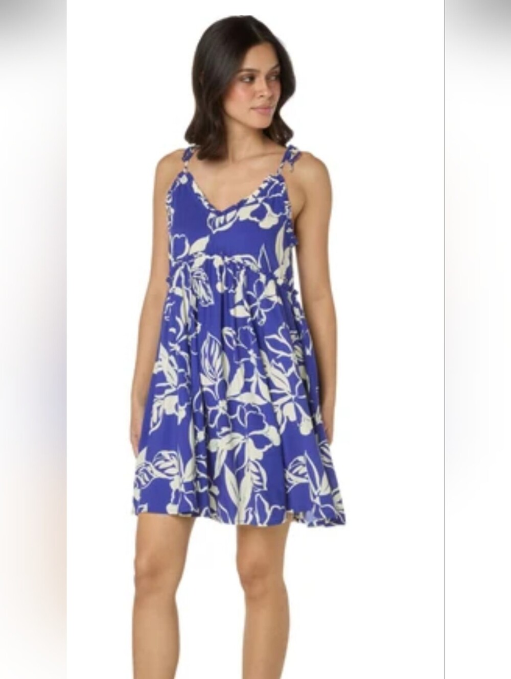 Patrons of Peace Royal Blue & White Floral Tie-Shoulder Dress